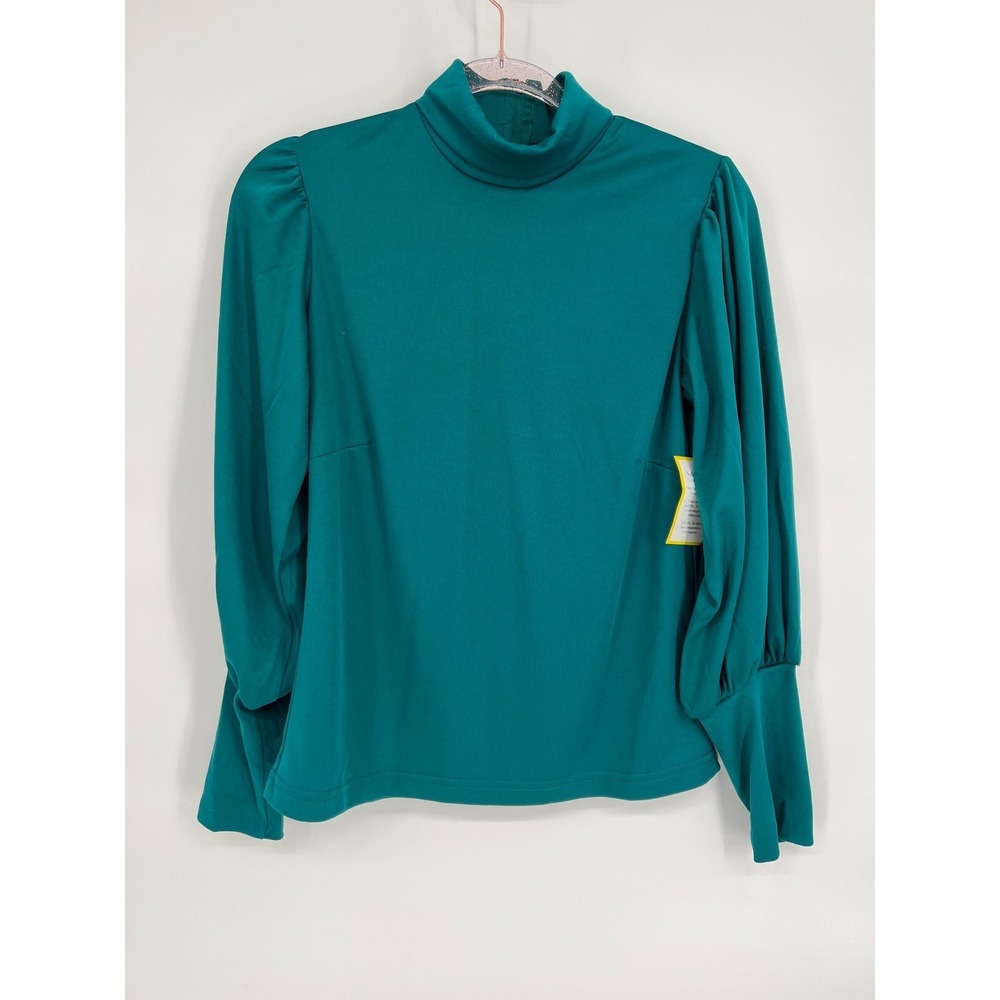Vicki Wayne's Womens Sz 6P Teal‎ Green Turtleneck Puff Sleeve Top NWT Vintage